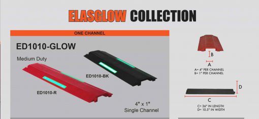 Elasco Products ED1010-BK-GLOW Dropover, Single 4 inch Channel, Black with Glow Cable Protector Works - Elasco Wheel Chocks, Cable Protectors and Cable Ramps Cable Protectors