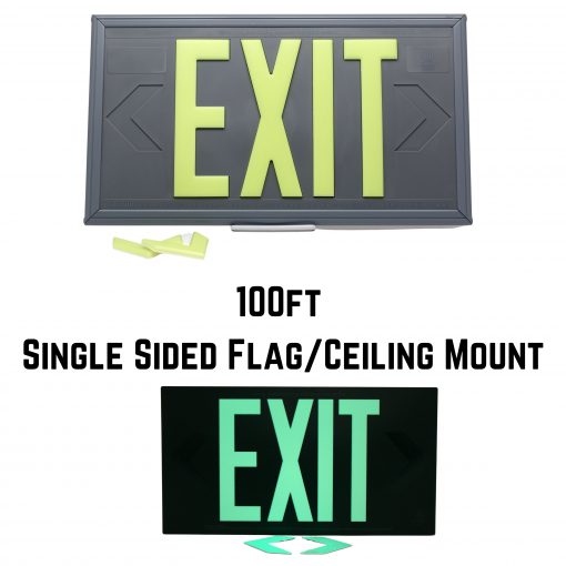 EXIT Sign. Gray Polycarbonate, 100 Feet, Single Sided with Gray Frame & Gray Ceiling or Flag Mount (100G-SGG) Cable Protector Works - Elasco Wheel Chocks, Cable Protectors and Cable Ramps Cable Protectors