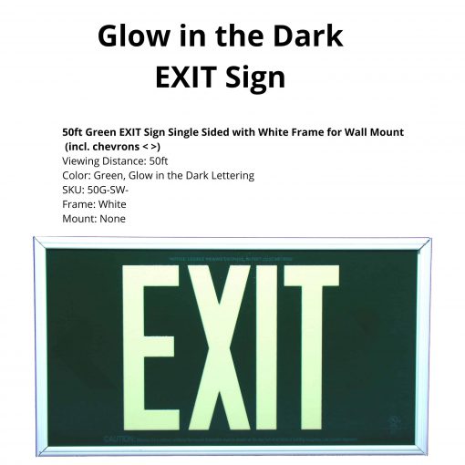 EXIT Sign. Green, 50 Feet, Single Sided with White Frame & no Mount (50G-SW-) Cable Protector Works - Elasco Wheel Chocks, Cable Protectors and Cable Ramps Cable Protectors