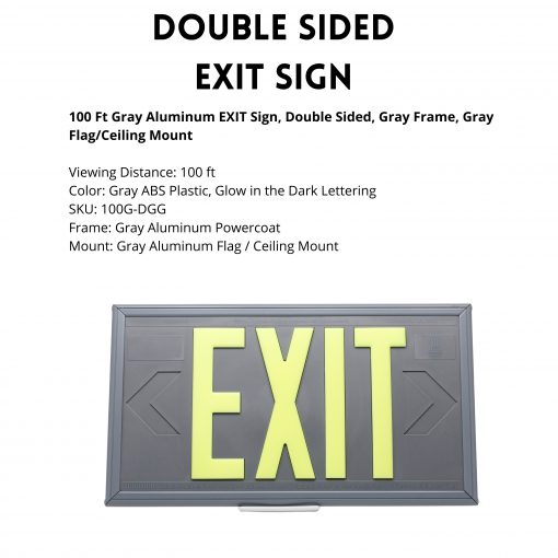 EXIT Sign. Gray Polycarbonate, 100 Feet, Double Sided with Gray Frame & Gray Ceiling or Flag Mount (100G-DGG) Cable Protector Works - Elasco Wheel Chocks, Cable Protectors and Cable Ramps Cable Protectors