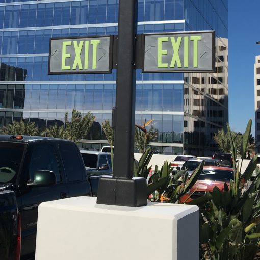 EXIT Sign. Gray Polycarbonate, 100 Feet, Double Sided with Gray Frame & Gray Ceiling or Flag Mount (100G-DGG) Cable Protector Works - Elasco Wheel Chocks, Cable Protectors and Cable Ramps Cable Protectors