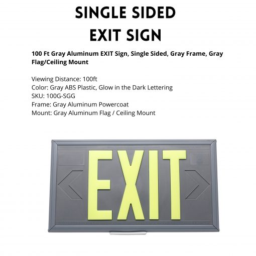 EXIT Sign. Gray Polycarbonate, 100 Feet, Single Sided with Gray Frame & Gray Ceiling or Flag Mount (100G-SGG) Cable Protector Works - Elasco Wheel Chocks, Cable Protectors and Cable Ramps Cable Protectors