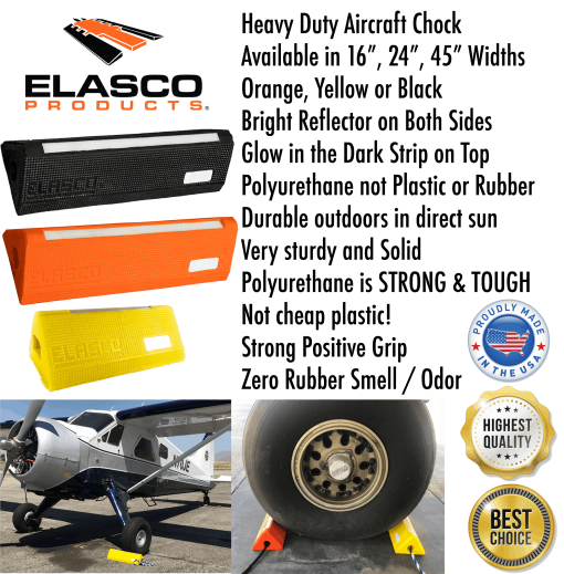 Aircraft Wheel Chocks, Wide Base, 3 Widths 16/24/45 Inches – High Visibility with Reflector & Glow in the Dark Strip Cable Protector Works - Elasco Wheel Chocks, Cable Protectors and Cable Ramps Cable Protectors