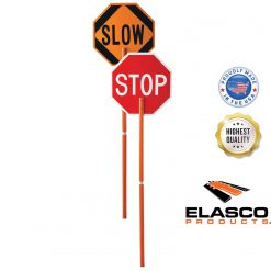 Elasco ABS Plastic Pole Mounted Paddle Sign, Legend”Stop/Slow”, 106″ Height, Red on Orange Cable Protector Works - Elasco Wheel Chocks, Cable Protectors and Cable Ramps Cable Protectors