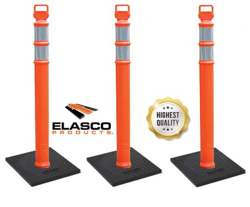 Elasco EZ Grab Delineator 45″ Post, 3″ Hip Collars with 10 lb Base, Orange, 3 Pack Cable Protector Works - Elasco Wheel Chocks, Cable Protectors and Cable Ramps Cable Protectors