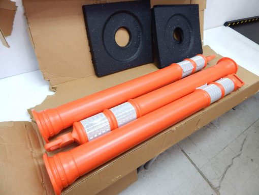 Elasco EZ Grab Delineator 45″ Post, 3″ Hip Collars with 10 lb Base, Orange, 3 Pack Cable Protector Works - Elasco Wheel Chocks, Cable Protectors and Cable Ramps Cable Protectors