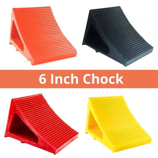 Wheel Chocks – Medium Duty – Polyurethane for Trucking, RVs, Trailers & Vehicles – 6 Inch – 4 Colors Cable Protector Works - Elasco Wheel Chocks, Cable Protectors and Cable Ramps Cable Protectors
