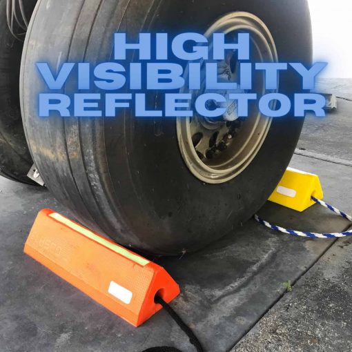 Aircraft Wheel Chocks, Wide Base, 3 Widths 16/24/45 Inches – High Visibility with Reflector & Glow in the Dark Strip Cable Protector Works - Elasco Wheel Chocks, Cable Protectors and Cable Ramps Cable Protectors