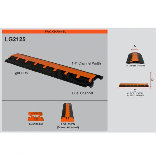 Elasco LG2125-ED End Set for LG2125 Cable Protector, Two 1.25 inch Channels Cable Protector Works - Elasco Wheel Chocks, Cable Protectors and Cable Ramps Cable Protectors
