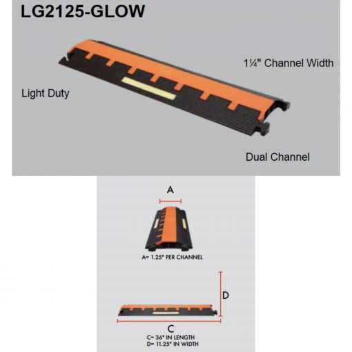 Elasco LG2125-GLOW Cable Protector, Two 1.25 inch Channels with Glow Cable Protector Works - Elasco Wheel Chocks, Cable Protectors and Cable Ramps Cable Protectors