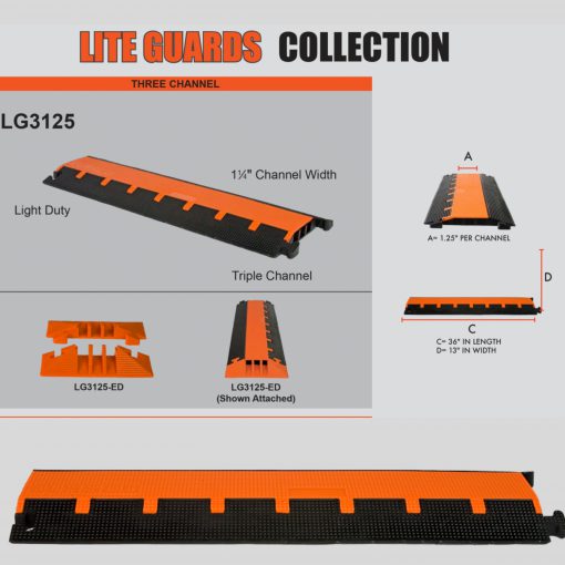 Elasco LG3125-ED End Set for LG3125 Cable Protector, Three 1.25 inch Channels Cable Protector Works - Elasco Wheel Chocks, Cable Protectors and Cable Ramps Cable Protectors