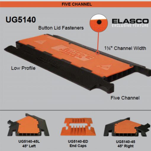 Elasco UG5140 Cable Protector, 5 Channels, 1.38″ Channel Cable Protector Works - Elasco Wheel Chocks, Cable Protectors and Cable Ramps Cable Protectors