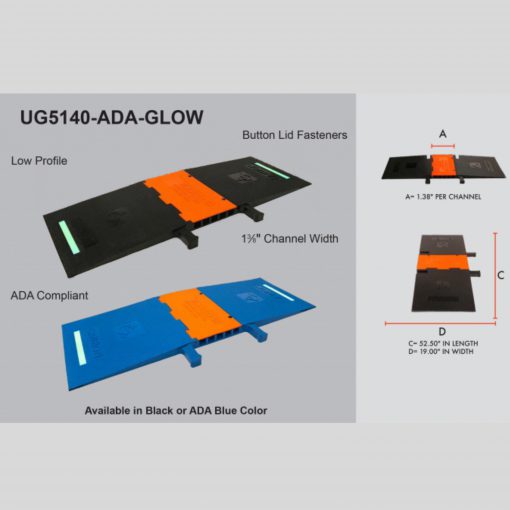 Elasco UG5140-ADA-BLUE-GLOW Cable Protector, 5 Channels, 1.38″ Channel. ADA Compliant, Blue Glow Cable Protector Works - Elasco Wheel Chocks, Cable Protectors and Cable Ramps Cable Protectors