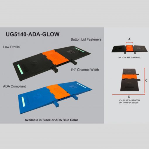 Elasco UG5140-ADA-GLOW Five Channel ADA Cable Ramp. Black & Orange with Glow Cable Protector Works - Elasco Wheel Chocks, Cable Protectors and Cable Ramps Cable Protectors