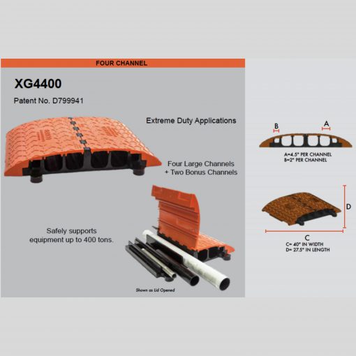 XTREMEGUARD: Elasco XG4400 Four 4 Inch Channels Extreme Duty Cable Protector – 300-500 Ton Load Capacity for Mining Trucks Cable Protector Works - Elasco Wheel Chocks, Cable Protectors and Cable Ramps Cable Protectors