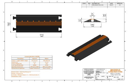 Elasco MG1200, One Channel, 2 inch channel Cable Protector Cable Protector Works - Elasco Wheel Chocks, Cable Protectors and Cable Ramps Cable Protectors