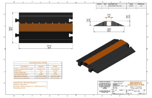 Elasco MG1300-GLOW, One Channel, 3 inch channel Cable Protector with Glow Strip Cable Protector Works - Elasco Wheel Chocks, Cable Protectors and Cable Ramps Cable Protectors