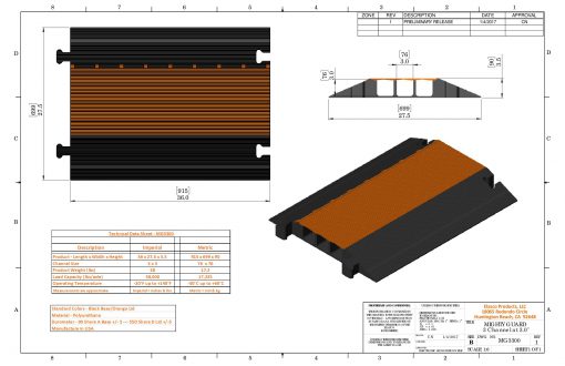 Elasco MG3300, 3 Channel, 3 inch channel Cable Protector Cable Protector Works - Elasco Wheel Chocks, Cable Protectors and Cable Ramps Cable Protectors