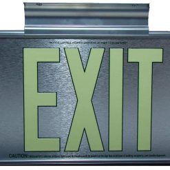 EXIT Sign. Brushed Aluminum. Green Lettering, 50 Feet, Double Sided with Silver Frame & Silver Mount (50SSG-DSS) Cable Protector Works - Elasco Wheel Chocks, Cable Protectors and Cable Ramps Cable Protectors