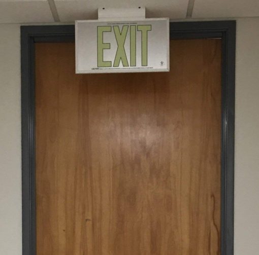 EXIT Sign. Brushed Aluminum. Green Lettering, 50 Feet, Double Sided with White Frame & White Mount (50SSG-DWW) Cable Protector Works - Elasco Wheel Chocks, Cable Protectors and Cable Ramps Cable Protectors