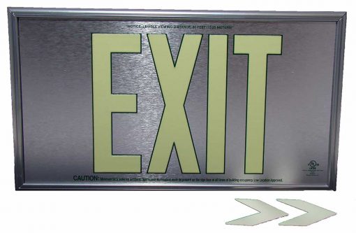 EXIT Sign. Brushed Aluminum. Green Lettering, 50 Feet, Single Sided with Silver Frame & No Mount (50SSG-SS-) Cable Protector Works - Elasco Wheel Chocks, Cable Protectors and Cable Ramps Cable Protectors