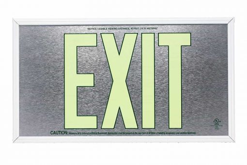 EXIT Sign. Brushed Aluminum. Green Lettering, 50 Feet, Single Sided with White Frame & No Mount (50SSG-SW-) Cable Protector Works - Elasco Wheel Chocks, Cable Protectors and Cable Ramps Cable Protectors