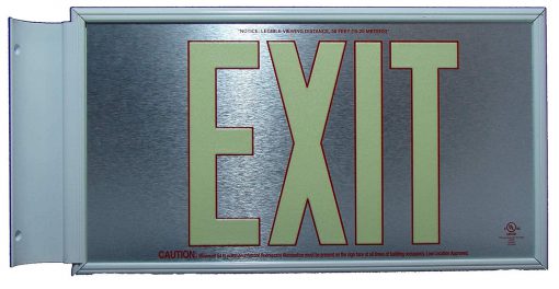 EXIT Sign. Brushed Aluminum. Red Lettering, 50 Feet, Double Sided with White Frame & White Mount (50SSR-DWW) Cable Protector Works - Elasco Wheel Chocks, Cable Protectors and Cable Ramps Cable Protectors