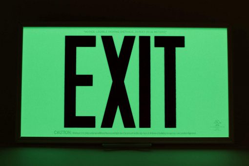 EXIT Sign. Green Lettering, 75 Feet, Double Sided with Black Frame & Black Mount (75G-DBB) Cable Protector Works - Elasco Wheel Chocks, Cable Protectors and Cable Ramps Cable Protectors