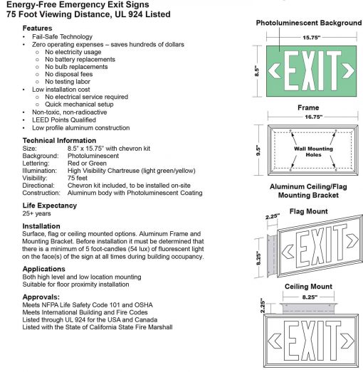 EXIT Sign. Green Lettering, 75 Feet, Double Sided with Black Frame & Black Mount (75G-DBB) Cable Protector Works - Elasco Wheel Chocks, Cable Protectors and Cable Ramps Cable Protectors