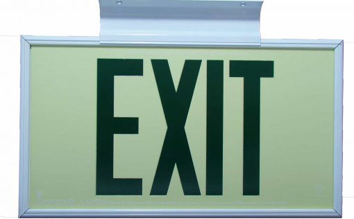 EXIT Sign. Green Lettering, 75 Feet, Double Sided with White Frame & White Mount (75G-DWW) Cable Protector Works - Elasco Wheel Chocks, Cable Protectors and Cable Ramps Cable Protectors