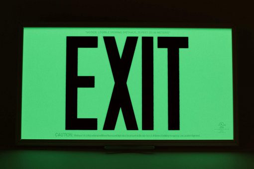 EXIT Sign. Red Lettering, 75 Feet, Double Sided with Black Frame & Black Mount (75R-DBB) Cable Protector Works - Elasco Wheel Chocks, Cable Protectors and Cable Ramps Cable Protectors