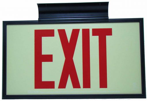 EXIT Sign. Red Lettering, 75 Feet, Double Sided with Black Frame & Black Mount (75R-DBB) Cable Protector Works - Elasco Wheel Chocks, Cable Protectors and Cable Ramps Cable Protectors