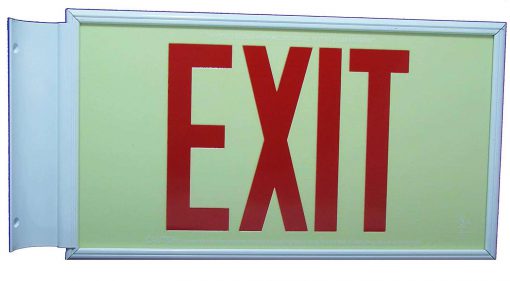 EXIT Sign. Red Lettering, 75 Feet, Double Sided with White Frame & White Mount (75R-DWW) Cable Protector Works - Elasco Wheel Chocks, Cable Protectors and Cable Ramps Cable Protectors