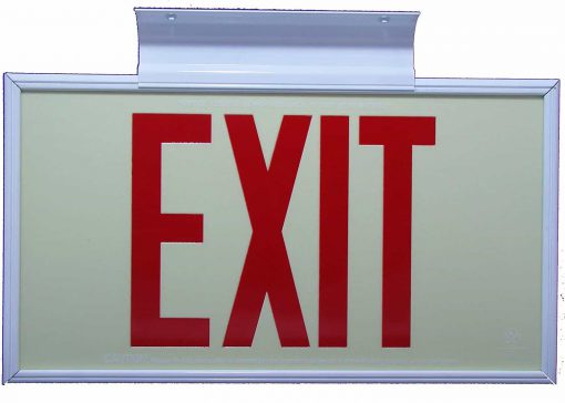 EXIT Sign. Red Lettering, 75 Feet, Double Sided with White Frame & White Mount (75R-DWW) Cable Protector Works - Elasco Wheel Chocks, Cable Protectors and Cable Ramps Cable Protectors