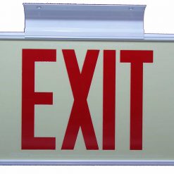 EXIT Sign. Red Lettering, 75 Feet, Single Sided with White Frame & White Mount (75R-SWW) Cable Protector Works - Elasco Wheel Chocks, Cable Protectors and Cable Ramps Cable Protectors