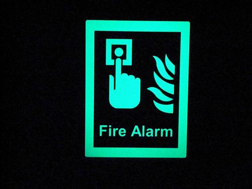 Fire Alarm Wording with Button, Flames 8" x 6", Glow in The Dark Border Emergency Fire Safety Sign Cable Protector Works - Elasco Wheel Chocks, Cable Protectors and Cable Ramps Cable Protectors