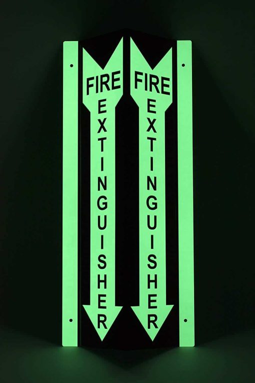 Fire Extinguisher Safety Sign, V-Style, Green Glow, 50ft Visibility Cable Protector Works - Elasco Wheel Chocks, Cable Protectors and Cable Ramps Cable Protectors