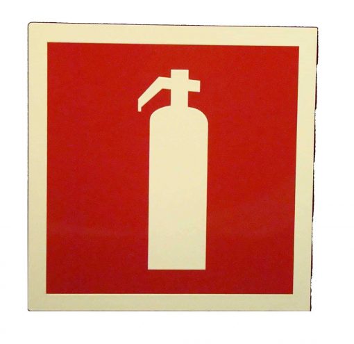 Fire Extinguisher Sign 8" x 8" Square, Red, with Glow in The Dark Border Emergency Fire Safety Sign Cable Protector Works - Elasco Wheel Chocks, Cable Protectors and Cable Ramps Cable Protectors