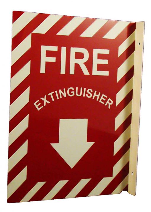 Fire Extinguisher with Down Arrow Double Sided, Side Mount Flap 12" x 9" Emergency Fire Safety Sign Cable Protector Works - Elasco Wheel Chocks, Cable Protectors and Cable Ramps Cable Protectors