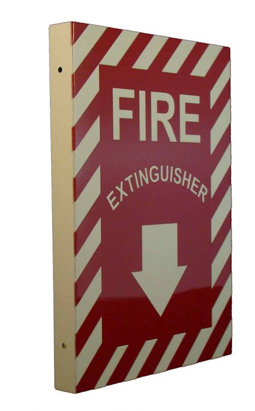 Fire Extinguisher with Down Arrow Double Sided, Side Mount Flap 12" x 9" Emergency Fire Safety Sign Cable Protector Works - Elasco Wheel Chocks, Cable Protectors and Cable Ramps Cable Protectors