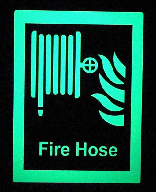 Fire Hose Reel with Wording, 8" x 6", Glow in The Dark Border Emergency Fire Safety Sign Cable Protector Works - Elasco Wheel Chocks, Cable Protectors and Cable Ramps Cable Protectors