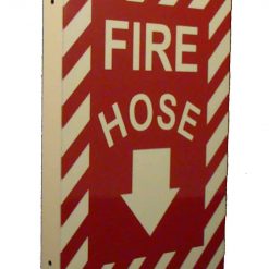 Fire Hose with Down Arrow Double Sided, Side Mount Flap 12" x 9" Emergency Fire Safety Sign Cable Protector Works - Elasco Wheel Chocks, Cable Protectors and Cable Ramps Cable Protectors