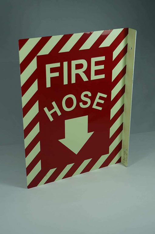Fire Hose with Down Arrow Double Sided, Side Mount Flap 12" x 9" Emergency Fire Safety Sign Cable Protector Works - Elasco Wheel Chocks, Cable Protectors and Cable Ramps Cable Protectors