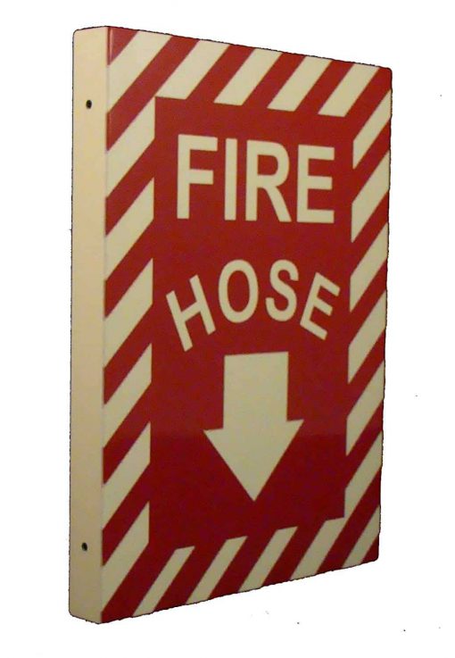 Fire Hose with Down Arrow Double Sided, Side Mount Flap 12" x 9" Emergency Fire Safety Sign Cable Protector Works - Elasco Wheel Chocks, Cable Protectors and Cable Ramps Cable Protectors