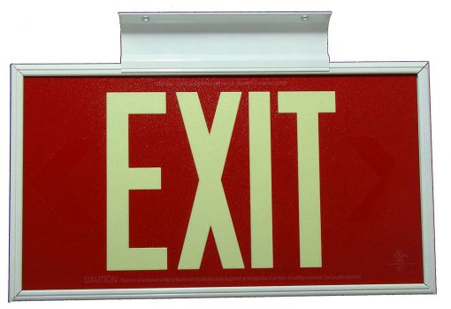 EXIT Sign. Red, 50 Feet, Double Sided with White Frame & White Mount (50R-DWW) Cable Protector Works - Elasco Wheel Chocks, Cable Protectors and Cable Ramps Cable Protectors