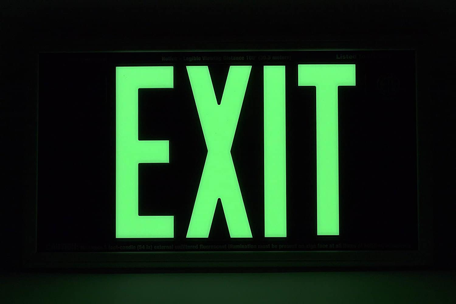 Glow in the Dark Emergency Exit salida Signs Various Color Faces  Foot Viewing Distance Elasco Photoluminescent UL BBFTRYP